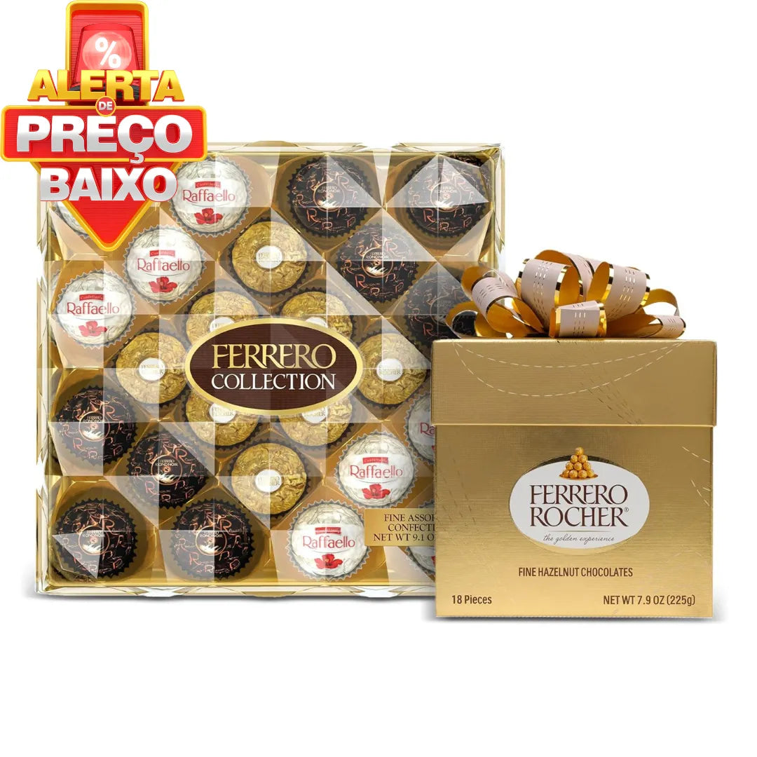 Kit Presente Ferrero Premium: Collection 24 + Rocher 18 Peças