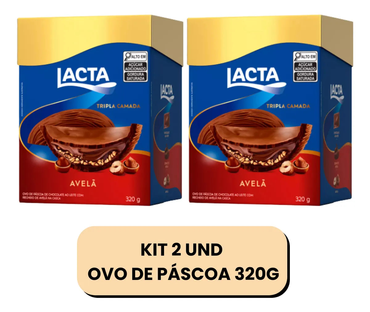 2 Ovos de Páscoa Lacta Tripla Camada Avelã 320g